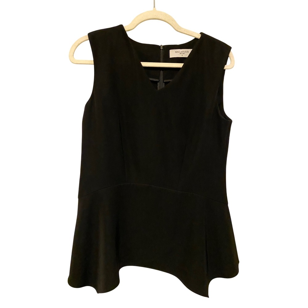 MM La‎ Fleur Black Sleeveless V Neck Peplum Top Size 8